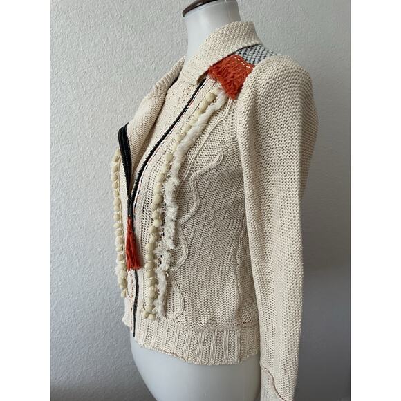 Anthropologie Sweater Angel of the North Cardigan Pom Pom Fringe - Picture 8 of 16